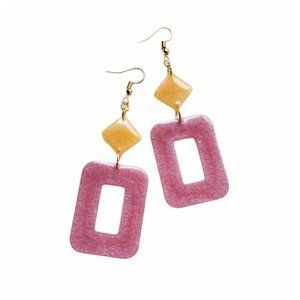 Handmade Earrings Purple and Golden Yellow Geometric Resin Dangle Earrings